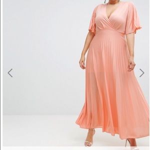 ASOS Curve Papaya Kimono Pleated Maxi Dress- 16